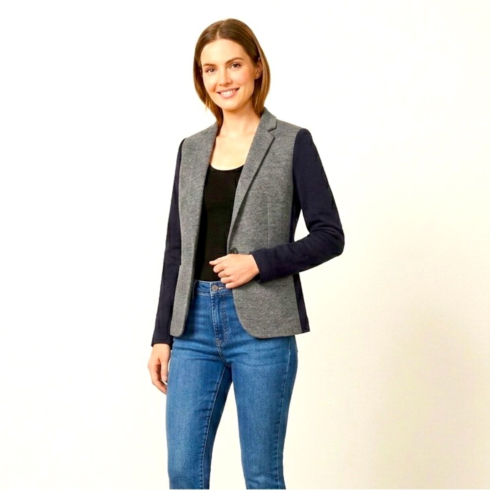 JCrew Contrast Knit Wool Blend Schoolboy Jacket Blazer Grey Black Size 00